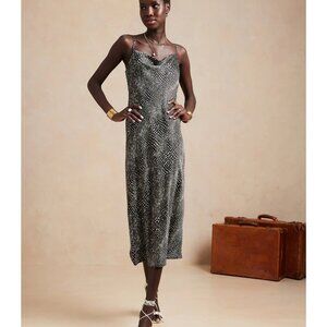 Banana Republic Black and White Patterned Midi Slip Dress